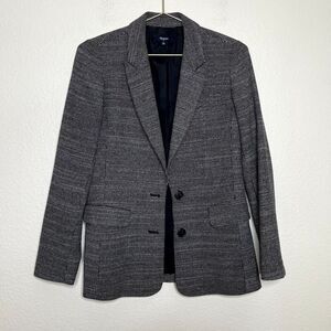 Madewell Blazer Coat Size 2 Houndstooth Black White Wool Stretch Button Career